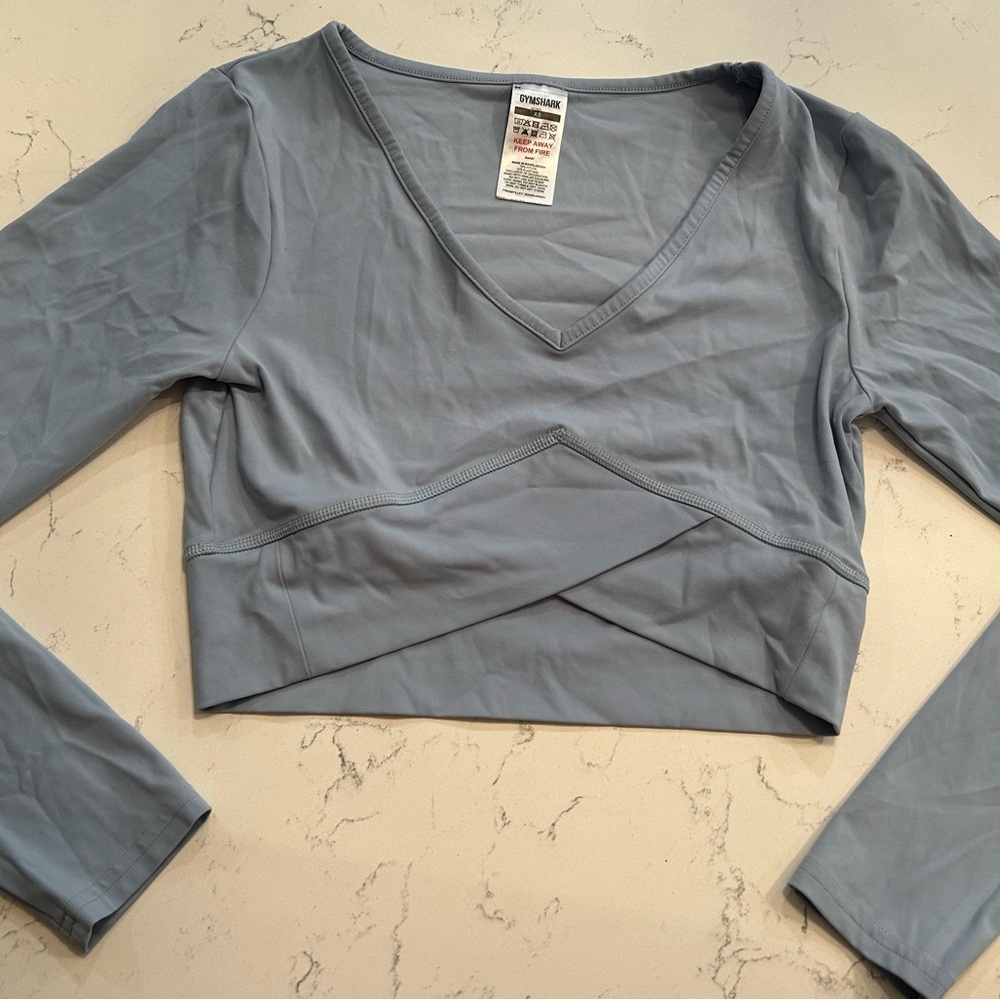 Gymshark Light Blue V-Neck Long Sleeve Cropped Top XS